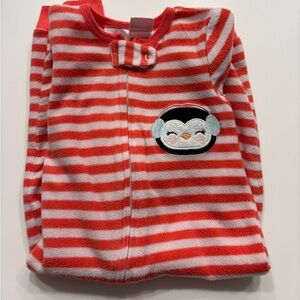 Koala Kids Red and White Striped Footie with Penguin